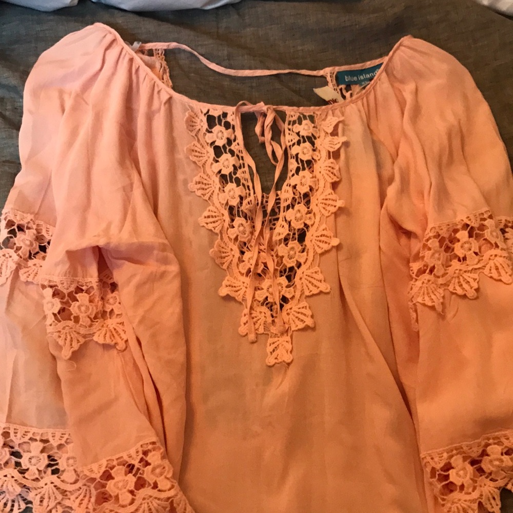 Pink peasant top/ swimsuit cover up